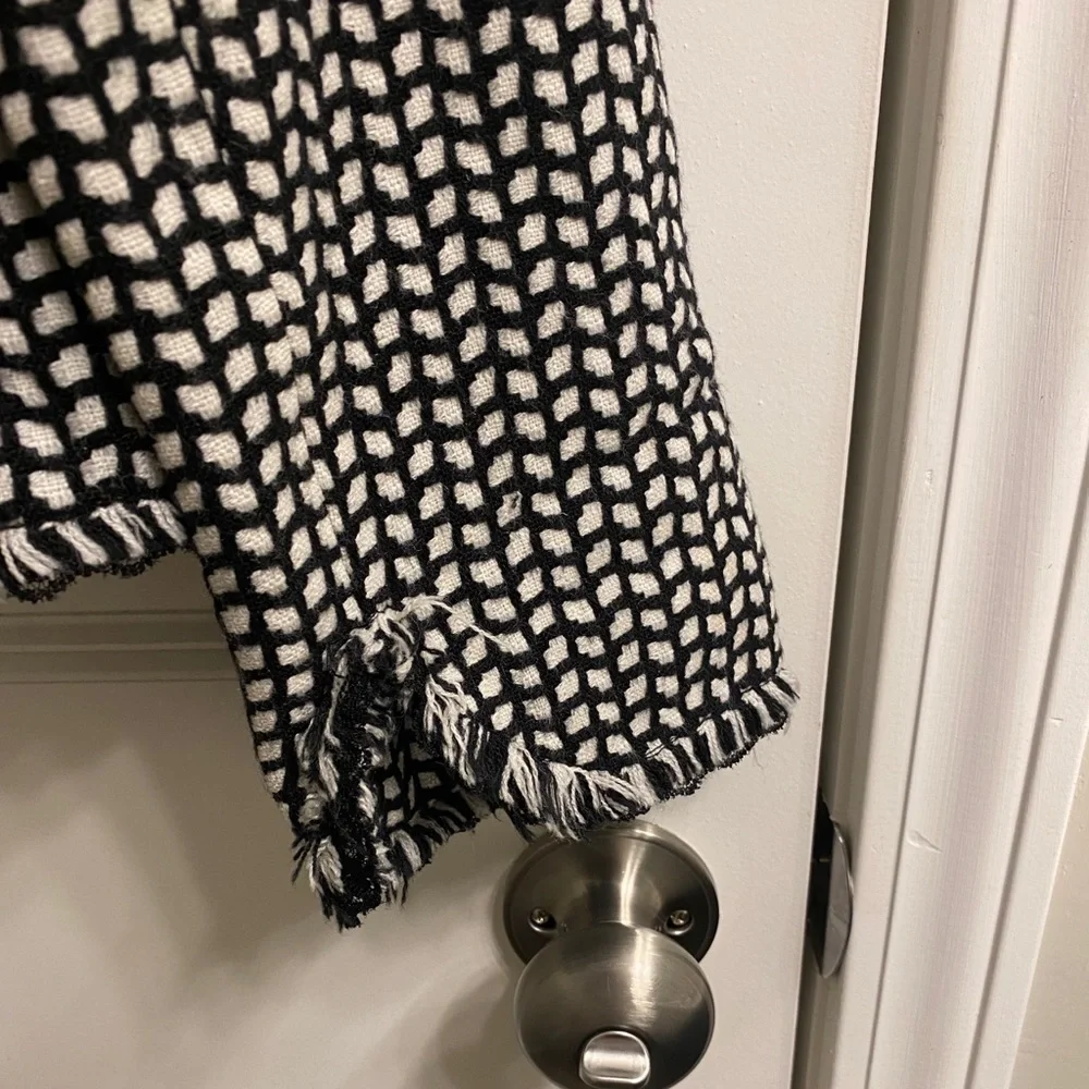 White House Black Market tweed black and white fringed jacket. - Picture 7 of 11
